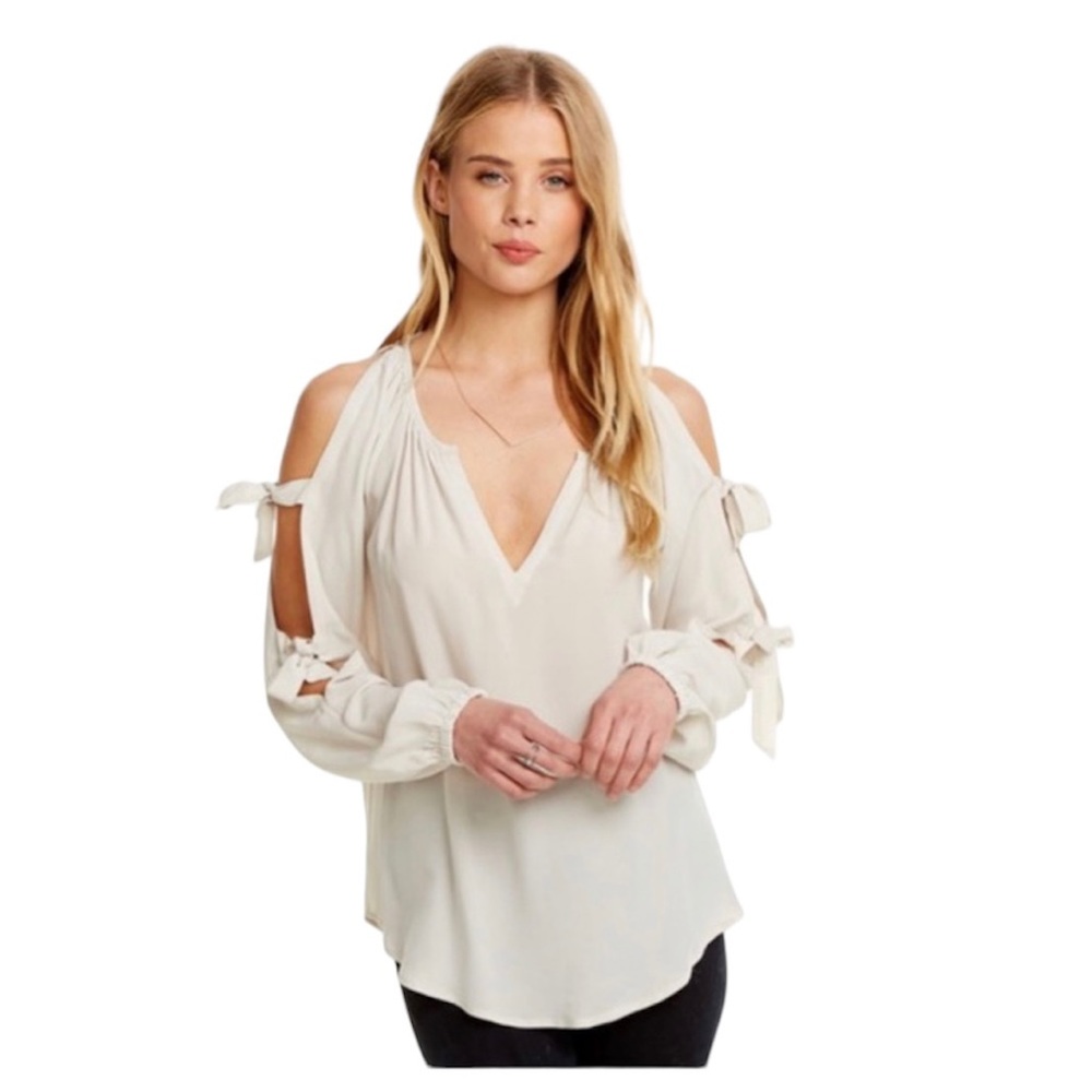 Chaser Silk Slit Blouson Sleeves Top with Ties NWT
